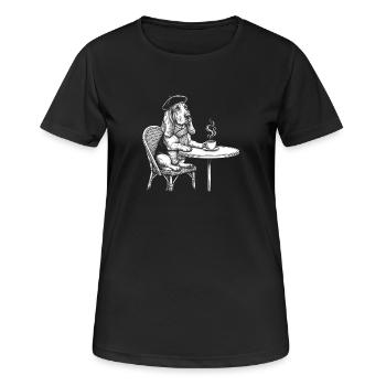 Basset Hound French Cafe - Mignonne maman de chien Paris - T-shirt respirant Femme - noir - Devant - AI Model Female 172 light (172cm)