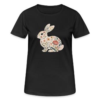 Floral rabbit with plant pattern - Women's Breathable T-Shirt - black - Front - AI Model Female 172 light (172cm)