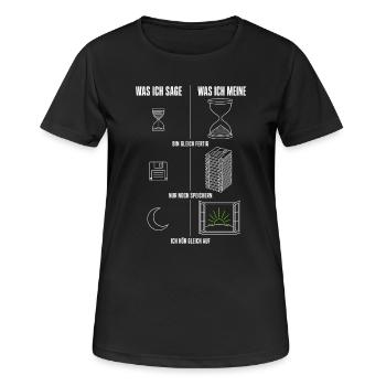 Was ich sage Was ich meine Gamer Zocker Herren - Frauen T-Shirt atmungsaktiv - Schwarz - Vorne - AI Model Female 172 light (172cm)