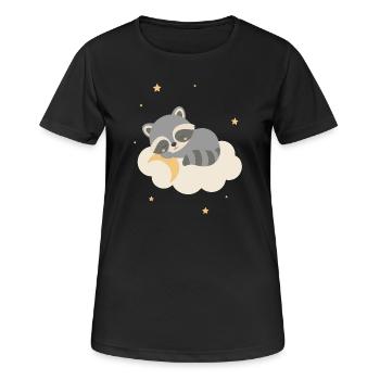 Un raton laveur mignon dormant sur un nuage - T-shirt respirant Femme - noir - Devant - AI Model Female 172 light (172cm)