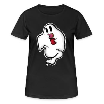 Ghost with donut and cup - Women's Breathable T-Shirt - black - Front - AI Model Female 172 light (172cm)