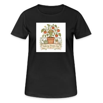 Illustration du Club de la Tomate sur le balcon - T-shirt respirant Femme - noir - Devant - AI Model Female 172 light (172cm)