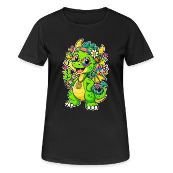 Dragon hippie avec bandana arc-en-ciel - T-shirt respirant Femme - noir - Devant - AI Model Female 172 light (172cm)