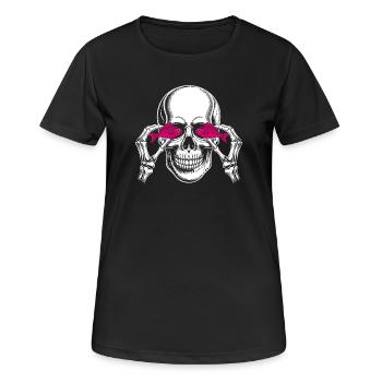 Crâne avec poisson rose - T-shirt respirant Femme - noir - Devant - AI Model Female 172 light (172cm)