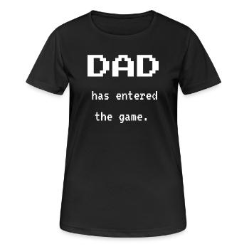 Gaming-DAD in Planung – Weißgedrucktes - Frauen T-Shirt atmungsaktiv - Schwarz - Vorne - AI Model Female 172 light (172cm)