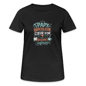 Papy Bricoleur et Histoires Infinies - T-shirt respirant Femme - noir - Devant - AI Model Female 172 light (172cm)