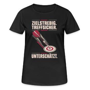 Unterschätzt Dartspieler Pfeil im Ziel Weinrot - Frauen T-Shirt atmungsaktiv - Schwarz - Vorne - AI Model Female 172 light (172cm)