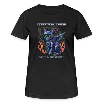 Katze Cybernetic Chaos, Cyberpunk - Frauen T-Shirt atmungsaktiv - Schwarz - Vorne - AI Model Female 172 light (172cm)