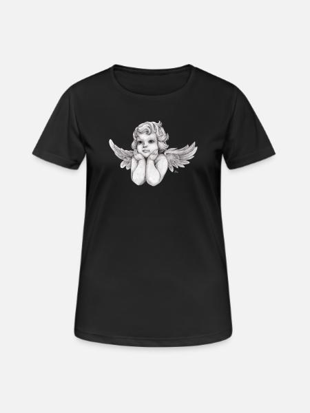Kleine träumerische Engel-Putte - Frauen T-Shirt atmungsaktiv - Schwarz