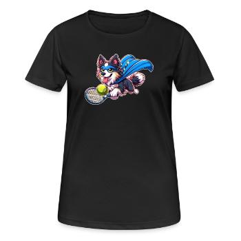 Superheld Corgi Mit Tennisball Und Umhang - Frauen T-Shirt atmungsaktiv - Schwarz - Vorne - AI Model Female 172 light (172cm)