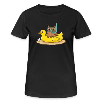 Taucherkatze auf Gummi Ente - Frauen T-Shirt atmungsaktiv - Schwarz - Vorne - AI Model Female 172 light (172cm)