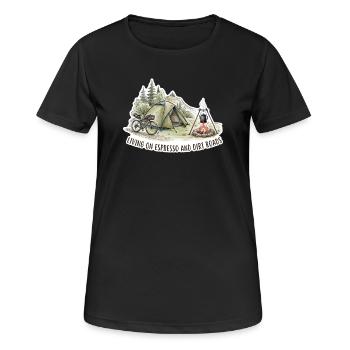 Leben auf Espresso- und Schotterstraßen - Frauen T-Shirt atmungsaktiv - Schwarz - Vorne - AI Model Female 172 light (172cm)