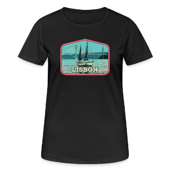 Lisbonne Portugal, bateau sur le fleuve Tage - T-shirt respirant Femme - noir - Devant - AI Model Female 172 light (172cm)