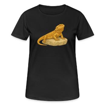 Gelbgecko auf Felsen - Frauen T-Shirt atmungsaktiv - Schwarz - Vorne - AI Model Female 172 light (172cm)