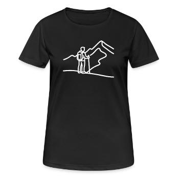 Minimalistischer Wanderer vor Bergpanorama - Frauen T-Shirt atmungsaktiv - Schwarz - Vorne - AI Model Female 172 light (172cm)