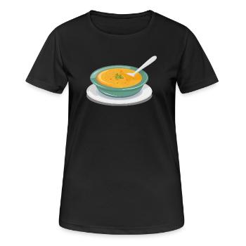 Gemüsesuppe in einem Teller mit einem Löffel - Frauen T-Shirt atmungsaktiv - Schwarz - Vorne - AI Model Female 172 light (172cm)