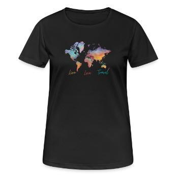 Live Love Travel, carte du monde - T-shirt respirant Femme - noir - Devant - AI Model Female 172 light (172cm)