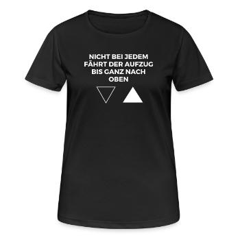 Nicht bei jedem fährt der Auzug bis oben - Frauen T-Shirt atmungsaktiv - Schwarz - Vorne - AI Model Female 172 light (172cm)