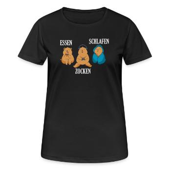 Essen Zocken Schlafen Gamer Spruch - Frauen T-Shirt atmungsaktiv - Schwarz - Vorne - AI Model Female 172 light (172cm)