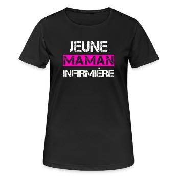 Jeune Maman Infirmière - T-shirt respirant Femme - noir - Devant - AI Model Female 172 light (172cm)