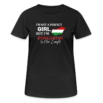 Ich bin kein perfektes Mädchen ungarisch - Frauen T-Shirt atmungsaktiv - Schwarz - Vorne - AI Model Female 172 light (172cm)