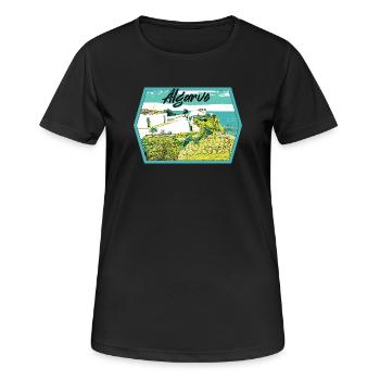 Algarve, Notre Dame da Rocha, Veranden - Frauen T-Shirt atmungsaktiv - Schwarz - Vorne - AI Model Female 172 light (172cm)
