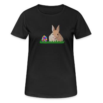 Olli Osterhase - Frauen T-Shirt atmungsaktiv - Schwarz - Vorne - AI Model Female 172 light (172cm)