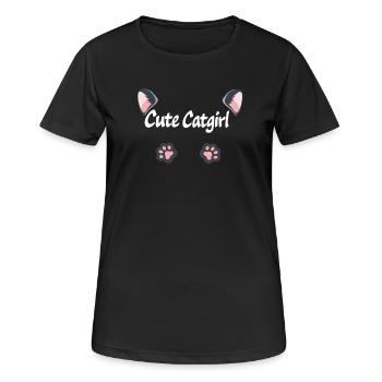 cute catgirl, katzensprüche, pfoten - Frauen T-Shirt atmungsaktiv - Schwarz - Vorne - AI Model Female 172 light (172cm)