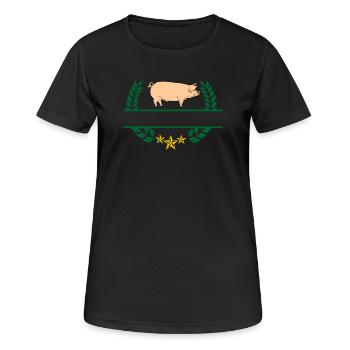 Schwein im grünen Lorbeerkranz - Frauen T-Shirt atmungsaktiv - Schwarz - Vorne - AI Model Female 172 light (172cm)