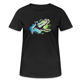 Joueur de football dynamique - Coup de pied de bicyclette de football - T-shirt respirant Femme - noir - Devant - AI Model Female 172 light (172cm)