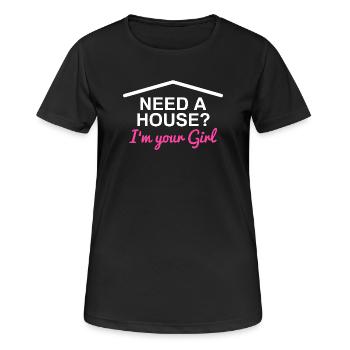 Besoin d’une maison ? Agent immobilier drôle - T-shirt respirant Femme - noir - Devant - AI Model Female 172 light (172cm)