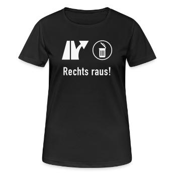 Rechts Raus! (Gegen Rechts / Politik / Ausfahrt) - Frauen T-Shirt atmungsaktiv - Schwarz - Vorne - AI Model Female 172 light (172cm)