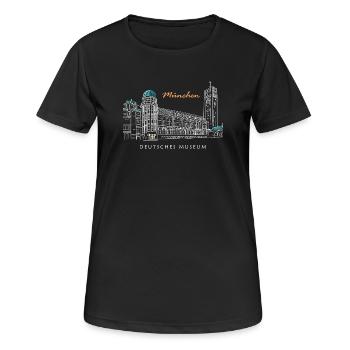 München Deutsches Museum Handzeichnung - Frauen T-Shirt atmungsaktiv - Schwarz - Vorne - AI Model Female 172 light (172cm)