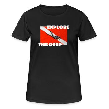 EXPLORE THE DEEP - Frauen T-Shirt atmungsaktiv - Schwarz - Vorne - AI Model Female 172 light (172cm)