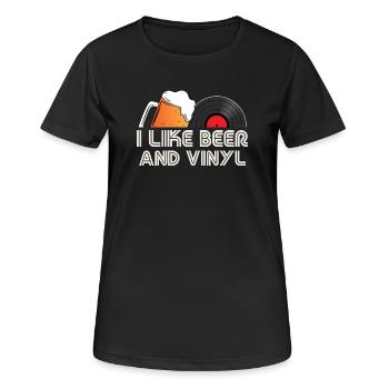 J’aime le design rétro de bière et de vinyle - T-shirt respirant Femme - noir - Devant - AI Model Female 172 light (172cm)