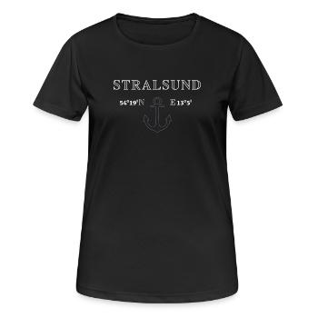 Stralsund Koordinaten - Frauen T-Shirt atmungsaktiv - Schwarz - Vorne - AI Model Female 172 light (172cm)