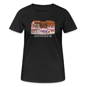 Heppenheim Altstadt., Amtsgasse Fachwerk, Odenwald - Frauen T-Shirt atmungsaktiv - Schwarz - Vorne - AI Model Female 172 light (172cm)