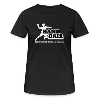 Handball Kraft und Tempo - Frauen T-Shirt atmungsaktiv - Schwarz - Vorne - AI Model Female 172 light (172cm)