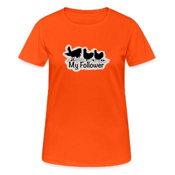 My Follower - Frauen T-Shirt atmungsaktiv - Neonorange - Vorne - AI Model Female 172 dark (172cm)