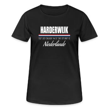 Harderwijk - Frauen T-Shirt atmungsaktiv - Schwarz - Vorne - AI Model Female 172 light (172cm)