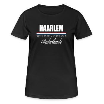 Haarlem - Frauen T-Shirt atmungsaktiv - Schwarz - Vorne - AI Model Female 172 light (172cm)