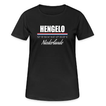 Hengelo - Frauen T-Shirt atmungsaktiv - Schwarz - Vorne - AI Model Female 172 light (172cm)