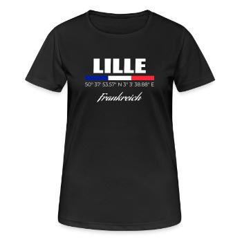 Lille - Frauen T-Shirt atmungsaktiv - Schwarz - Vorne - AI Model Female 172 light (172cm)