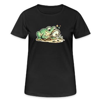 Frog with magnifying glass in search of clues - Women's Breathable T-Shirt - black - Front - AI Model Female 172 light (172cm)
