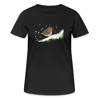 Rotkehlchen Wintermotiv Schnee Vogel Ast - Frauen T-Shirt atmungsaktiv - Schwarz - Vorne - AI Model Female 172 light (172cm)