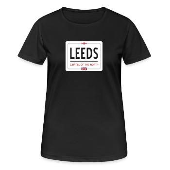 Ortsschild von Leeds - Frauen T-Shirt atmungsaktiv - Schwarz - Vorne - AI Model Female 172 light (172cm)
