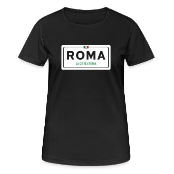 Rom Ortsschild - Frauen T-Shirt atmungsaktiv - Schwarz - Vorne - AI Model Female 172 light (172cm)