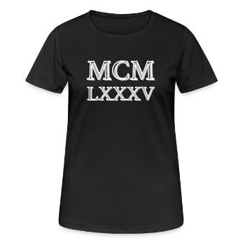 Roman numerals 1985 - MCMLXXXV - T-shirt respirant Femme - noir - Devant - AI Model Female 172 light (172cm)