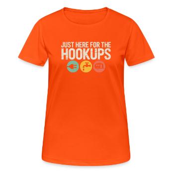 Hookups Trio: Plug, Tap, Camper - Women's Breathable T-Shirt - neon orange - Front - AI Model Female 172 dark (172cm)