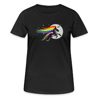 Schwarzes Einhorn – Mystisch und farbenfroh - Frauen T-Shirt atmungsaktiv - Schwarz - Vorne - AI Model Female 172 light (172cm)